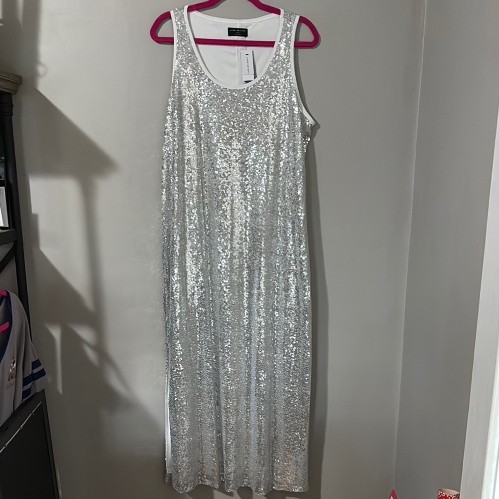 Lane Bryant Silver Sequin Sheath Midi Dress